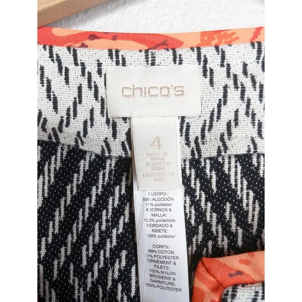 NWT Chico's Open Front Jacket Sz 4 Artisan Applique Embroidered Artsy Unique